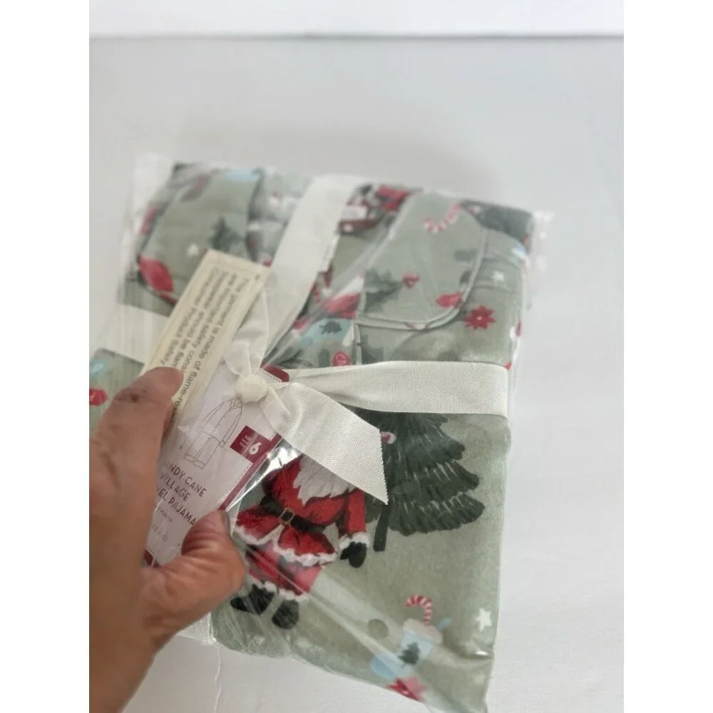 POTTERY BARN KIDS‎ Candy Cane Village Flannel Pajama Set Kids Size 6 NEW Holiday